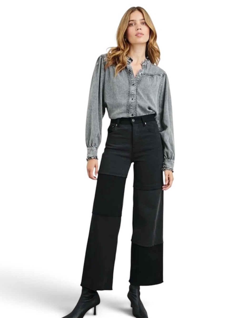 Rails The Getty High Rise Wide Leg Jeans Size 29 Black Wash Patchwork
